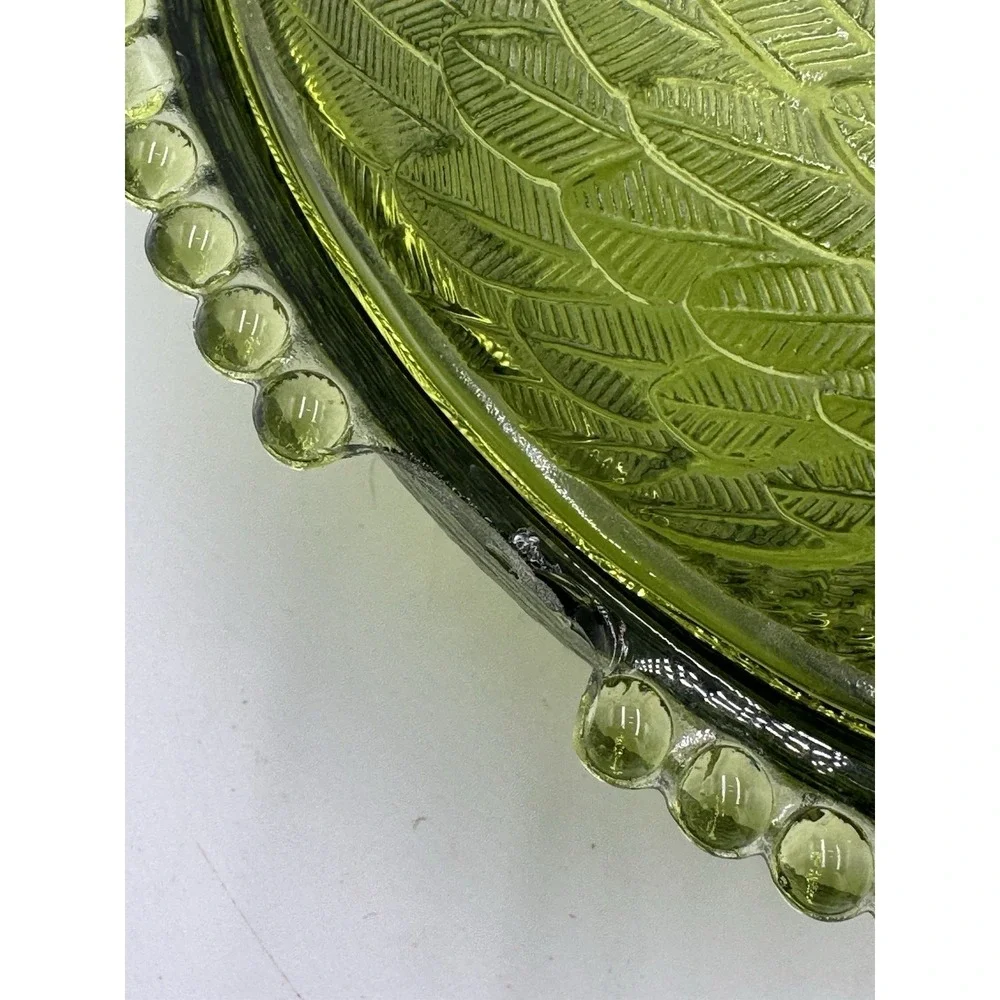 Vintage Indiana Olive Green Glass Hen on Nest Dish w/ Lid Oval Beaded Base